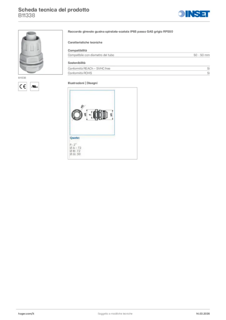 Immagine Inset Scheda tecnica del prodotto B11338 | Hager Italia
