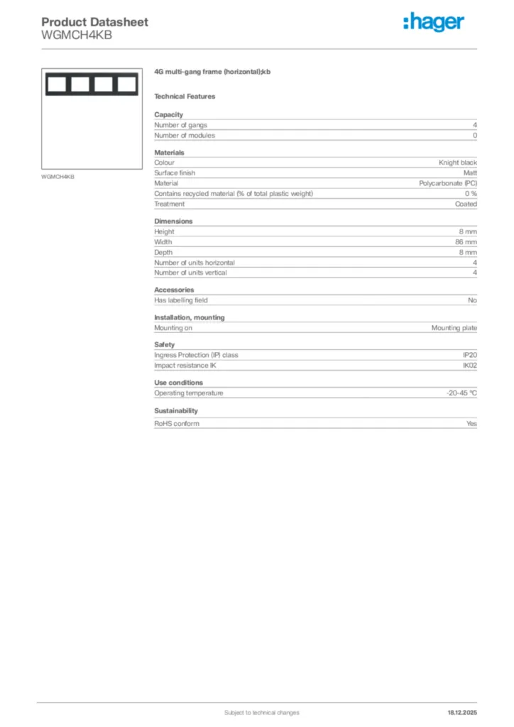 Image Hager Product data sheet WGMCH4KB  | Hager