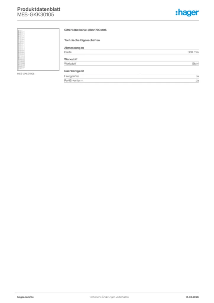 Bild Hager Produktdatenblatt MES-GKK30105 | Hager Deutschland
