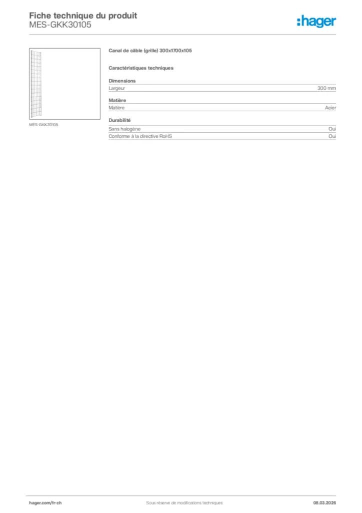 Image Hager Fiche technique du produit MES-GKK30105 | Hager Suisse