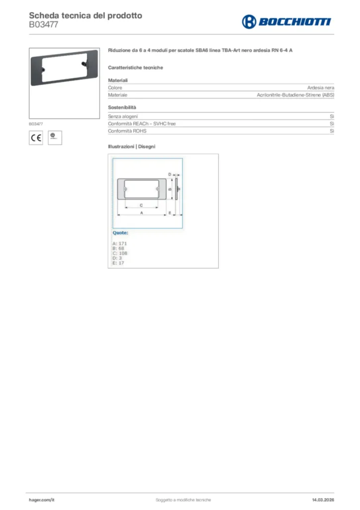 Immagine Bocchiotti Scheda tecnica del prodotto B03477 | Hager Italia