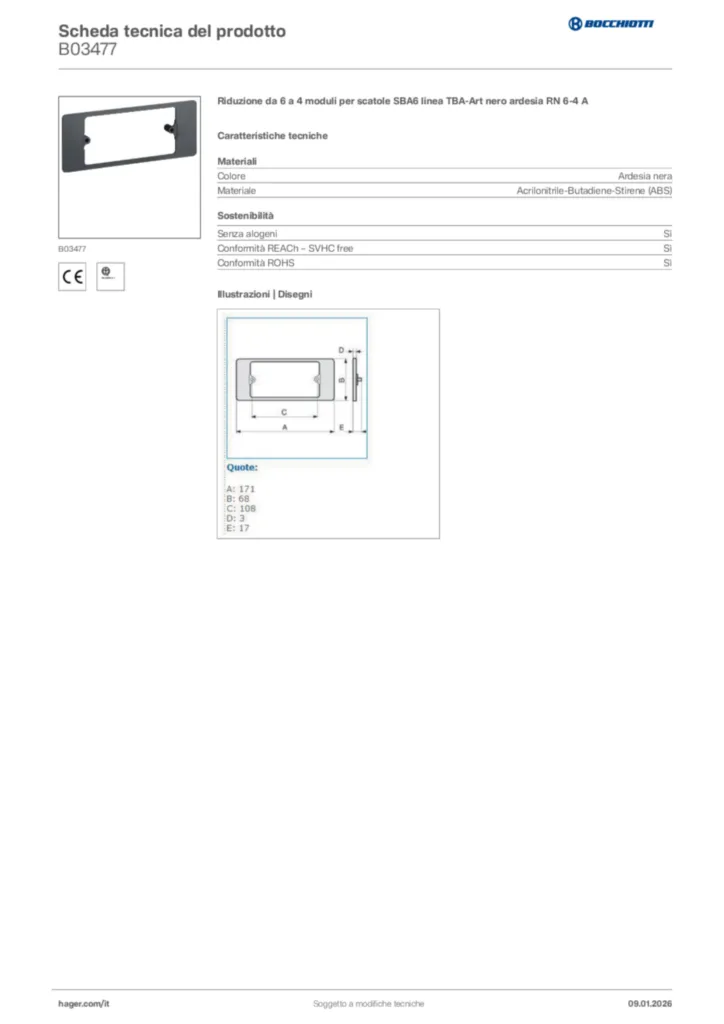Immagine Bocchiotti Scheda tecnica del prodotto B03477 | Hager Italia