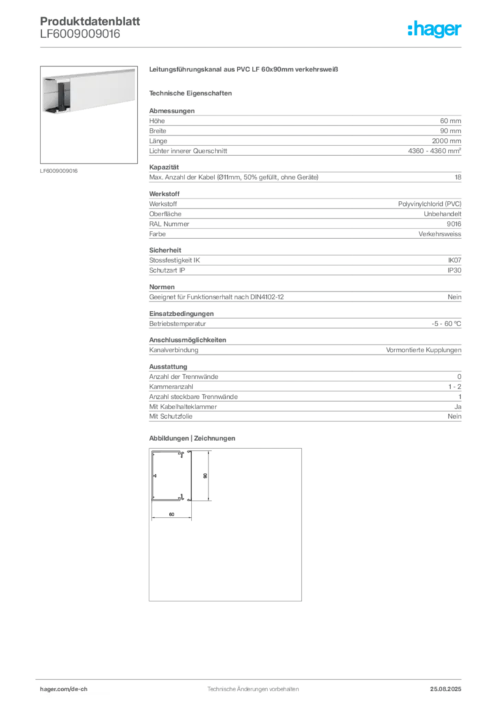 Bild Hager Produktdatenblatt LF6009009016 | Hager Schweiz
