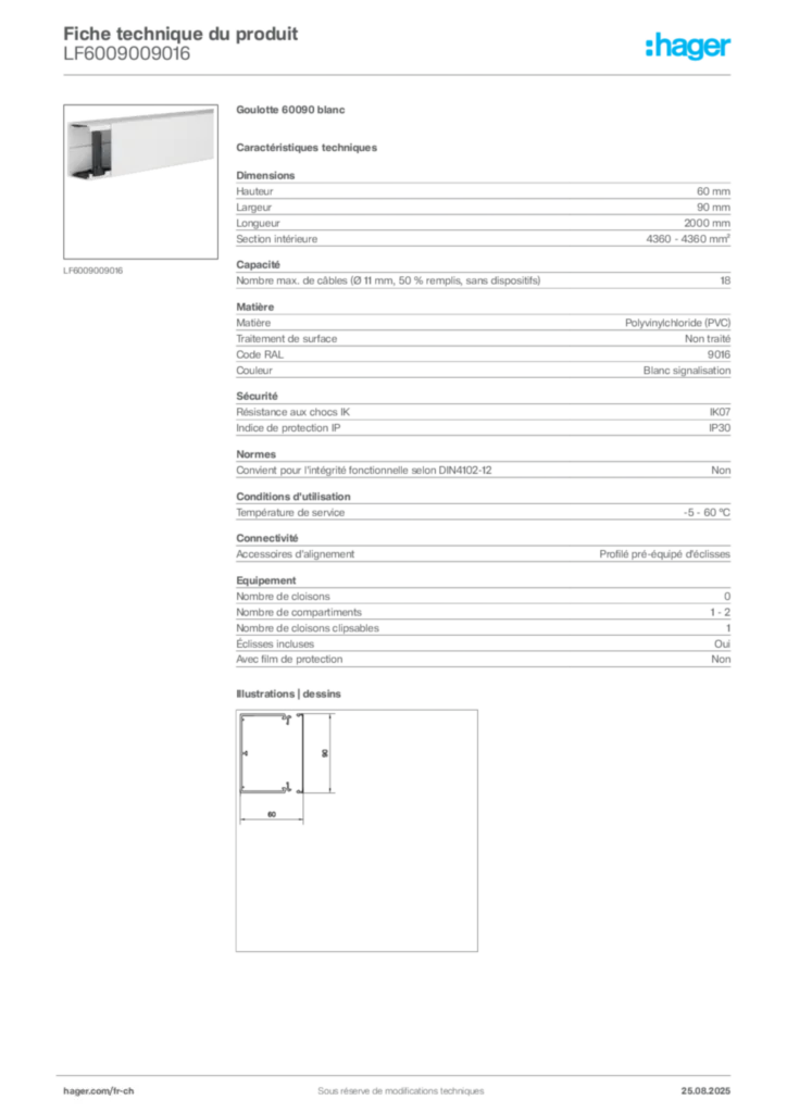 Image Hager Fiche technique du produit LF6009009016 | Hager Suisse