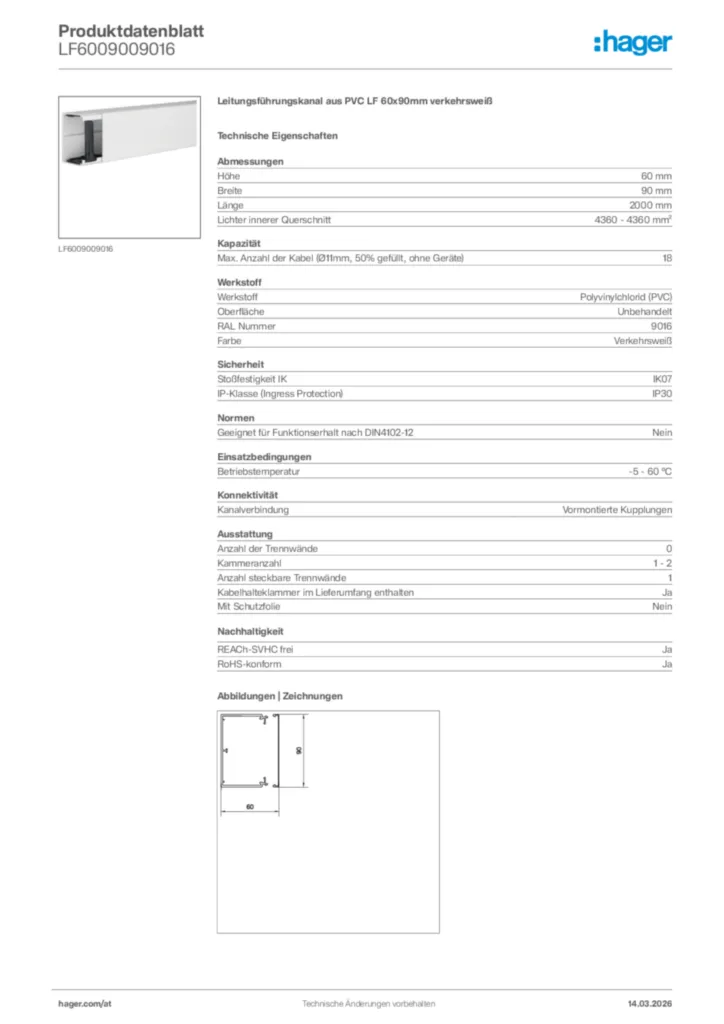 Bild Hager Produktdatenblatt LF6009009016 | Hager Deutschland
