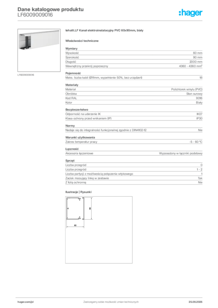 Zdjęcie Hager Karta katalogowa LF6009009016 | Hager Polska