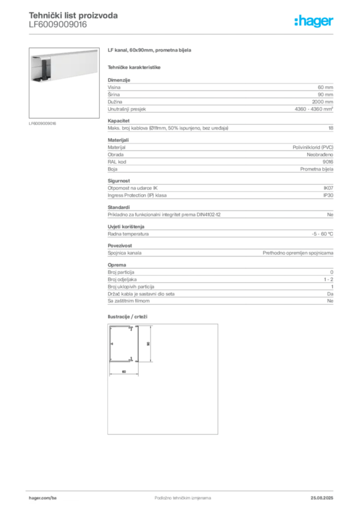 Slika Hager Product data sheet LF6009009016  | Hager