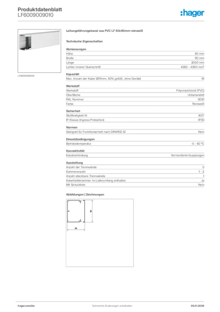 Bild Hager Produktdatenblatt LF6009009010 | Hager Deutschland