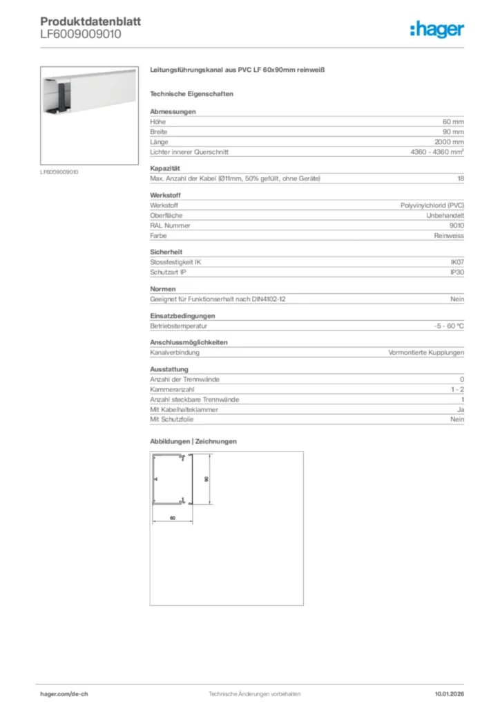 Bild Hager Produktdatenblatt LF6009009010 | Hager Schweiz
