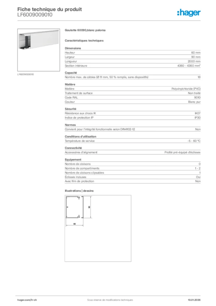 Image Hager Fiche technique du produit LF6009009010 | Hager Suisse