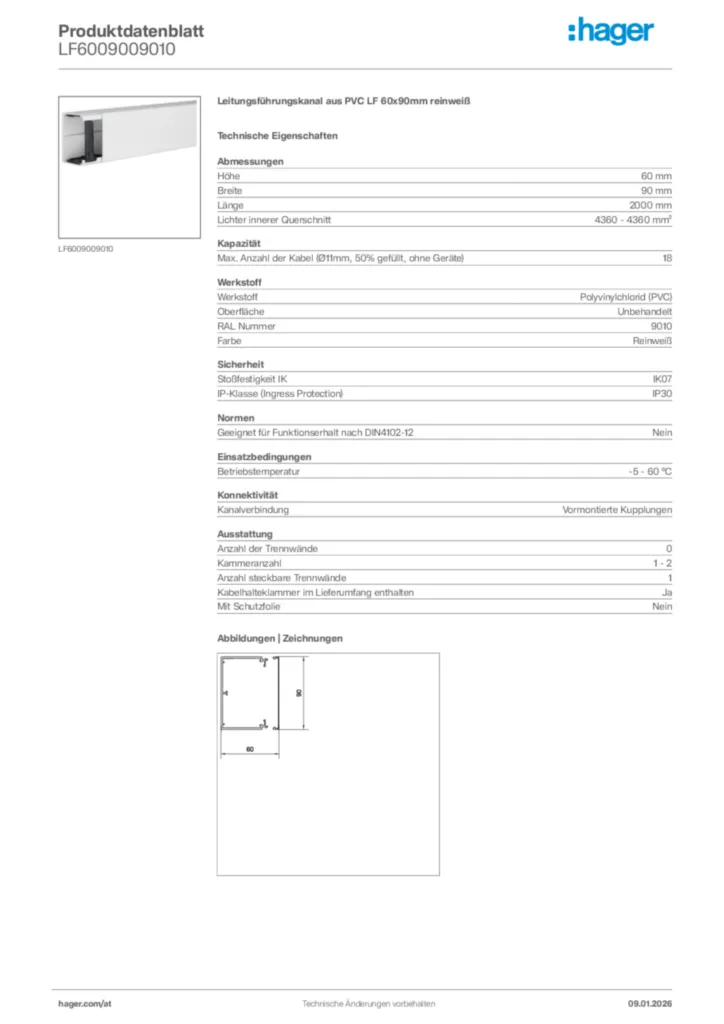 Bild Hager Produktdatenblatt LF6009009010 | Hager Deutschland