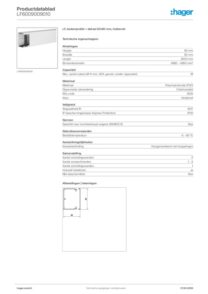 Afbeelding Hager Productdatablad LF6009009010 | Hager Nederland