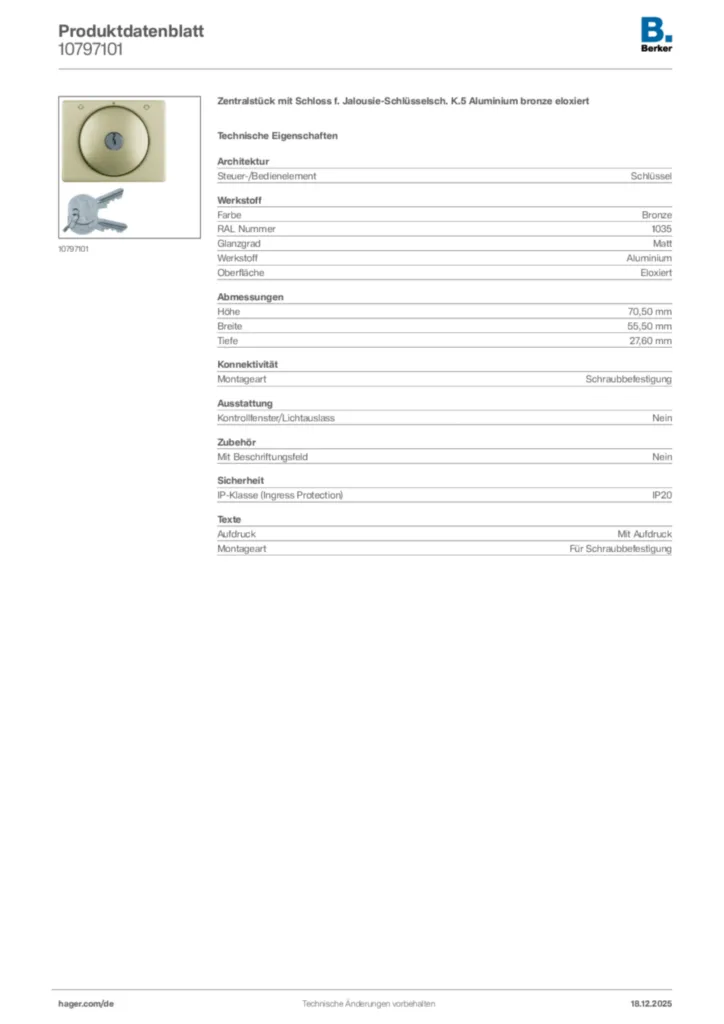 Bild Berker Produktdatenblatt 10797101 | Hager Deutschland
