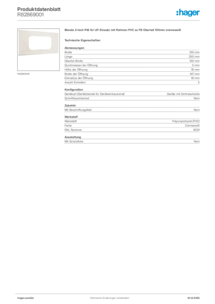 Bild Hager Produktdatenblatt R82869001 | Hager Deutschland