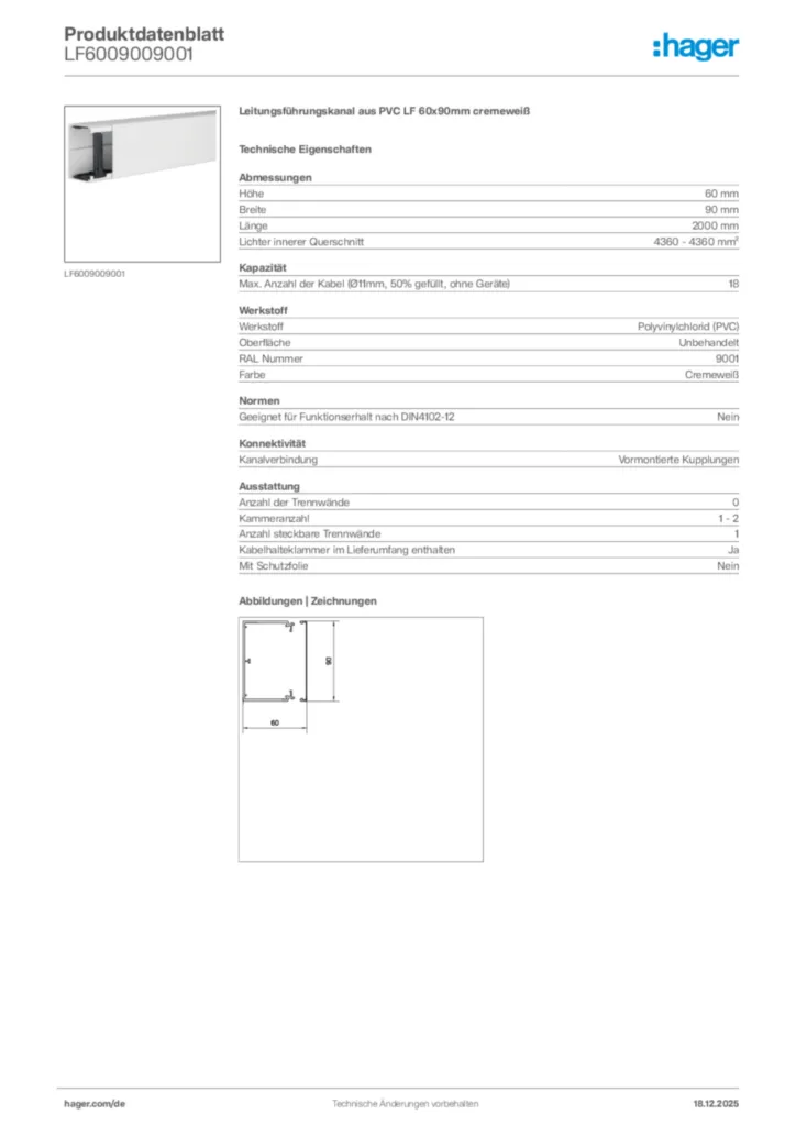 Bild Hager Produktdatenblatt LF6009009001 | Hager Deutschland