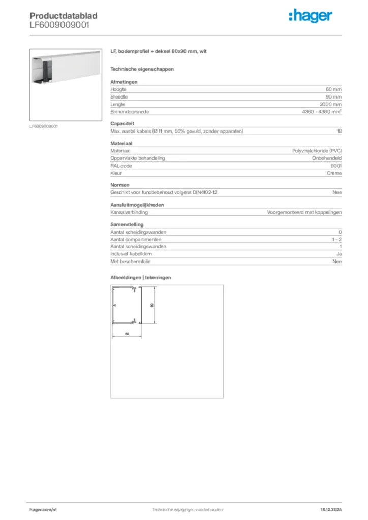 Afbeelding Hager Productdatablad LF6009009001 | Hager Nederland