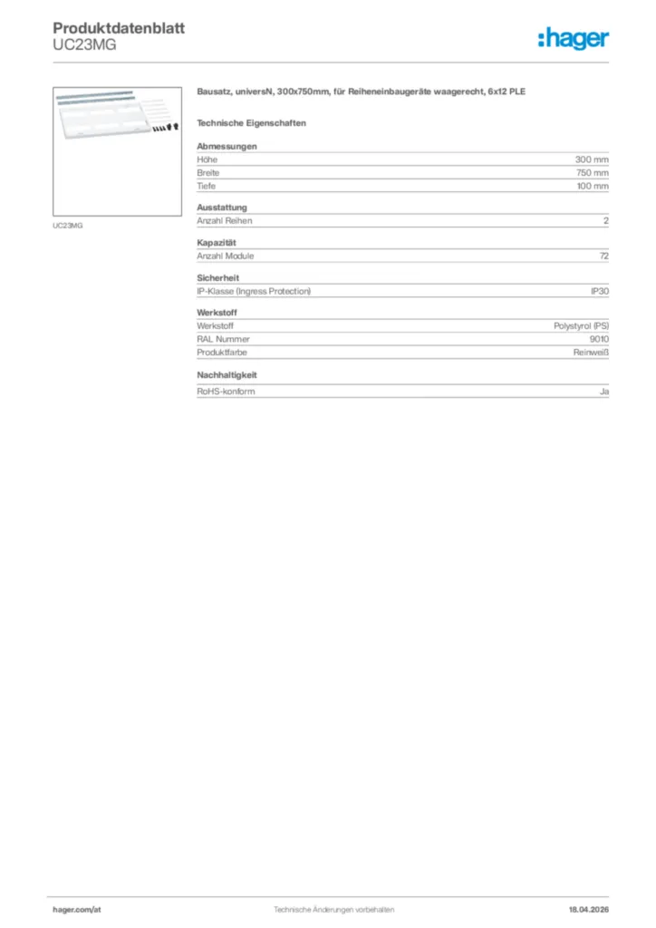 Bild Hager Produktdatenblatt UC23MG | Hager Deutschland
