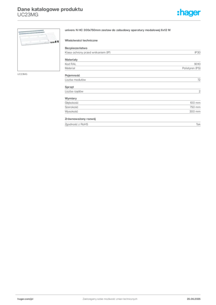 Zdjęcie Hager Karta katalogowa UC23MG | Hager Polska