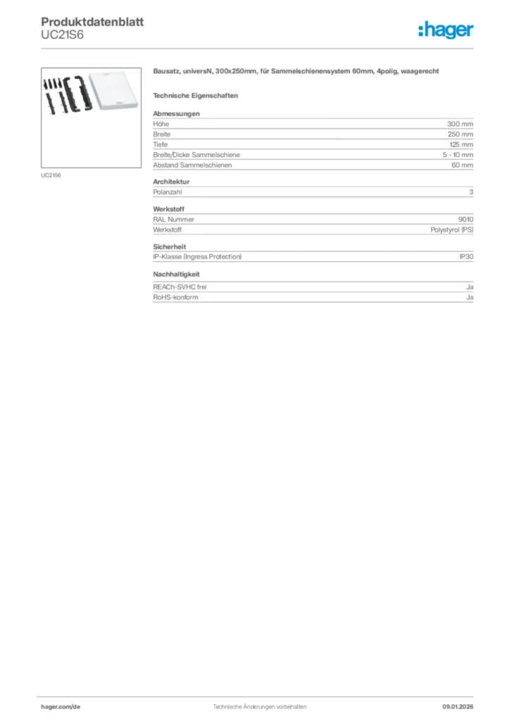 Bild Hager Produktdatenblatt UC21S6 | Hager Deutschland