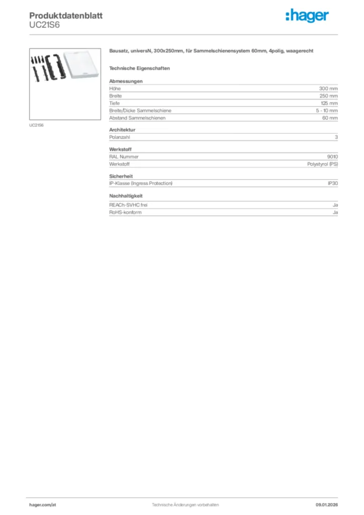Bild Hager Produktdatenblatt UC21S6 | Hager Deutschland