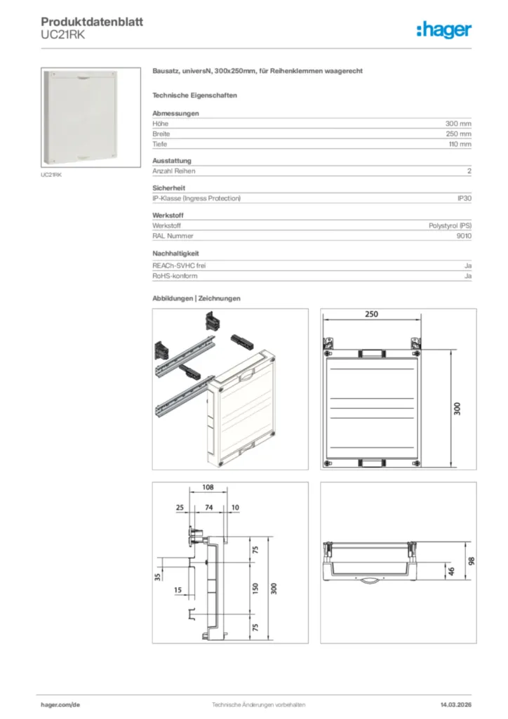 Bild Hager Produktdatenblatt UC21RK | Hager Deutschland