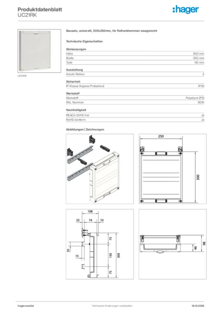 Bild Hager Produktdatenblatt UC21RK | Hager Deutschland