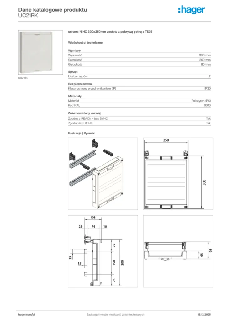Zdjęcie Hager Karta katalogowa UC21RK | Hager Polska