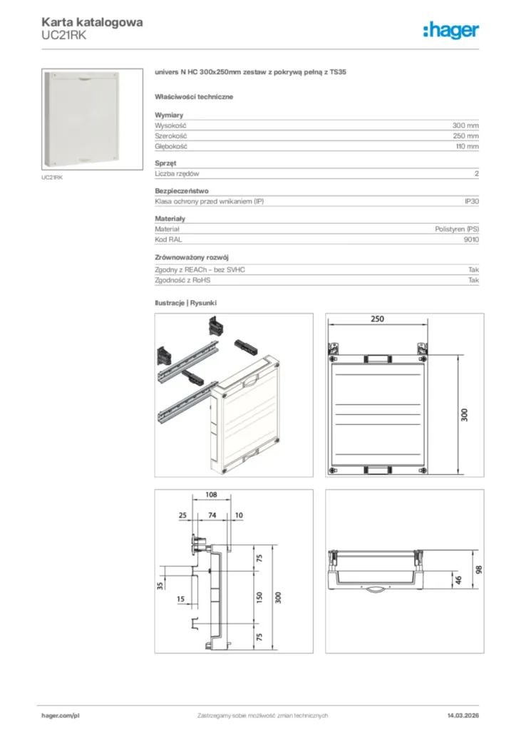 Zdjęcie Hager Karta katalogowa UC21RK | Hager Polska