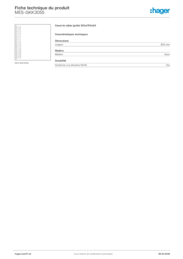 Image Hager Fiche technique du produit MES-GKK3055 | Hager Suisse