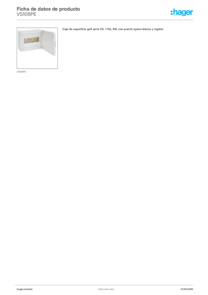 Imagen Hager Ficha de datos de producto VS108PE | Hager España