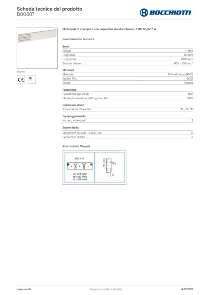 Immagine Bocchiotti Scheda tecnica del prodotto B00607 | Hager Italia