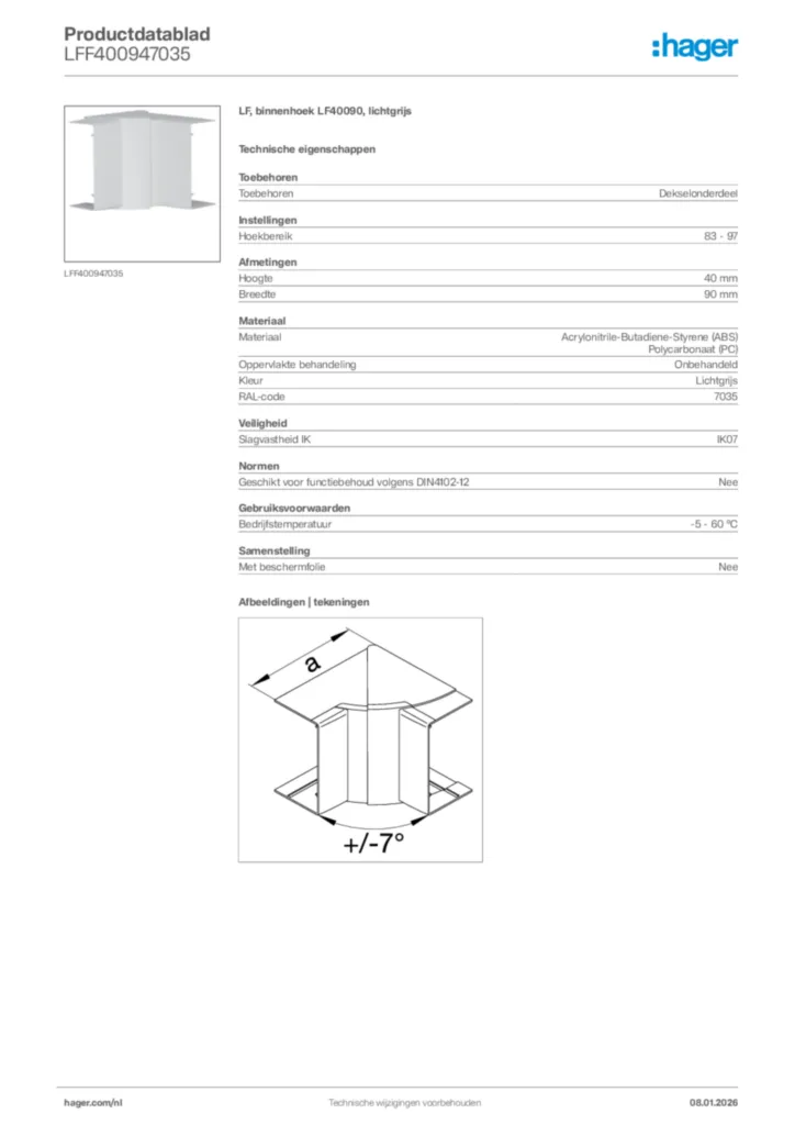 Afbeelding Hager Productdatablad LFF400947035 | Hager Nederland