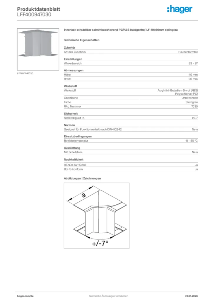Bild Hager Produktdatenblatt LFF400947030 | Hager Deutschland