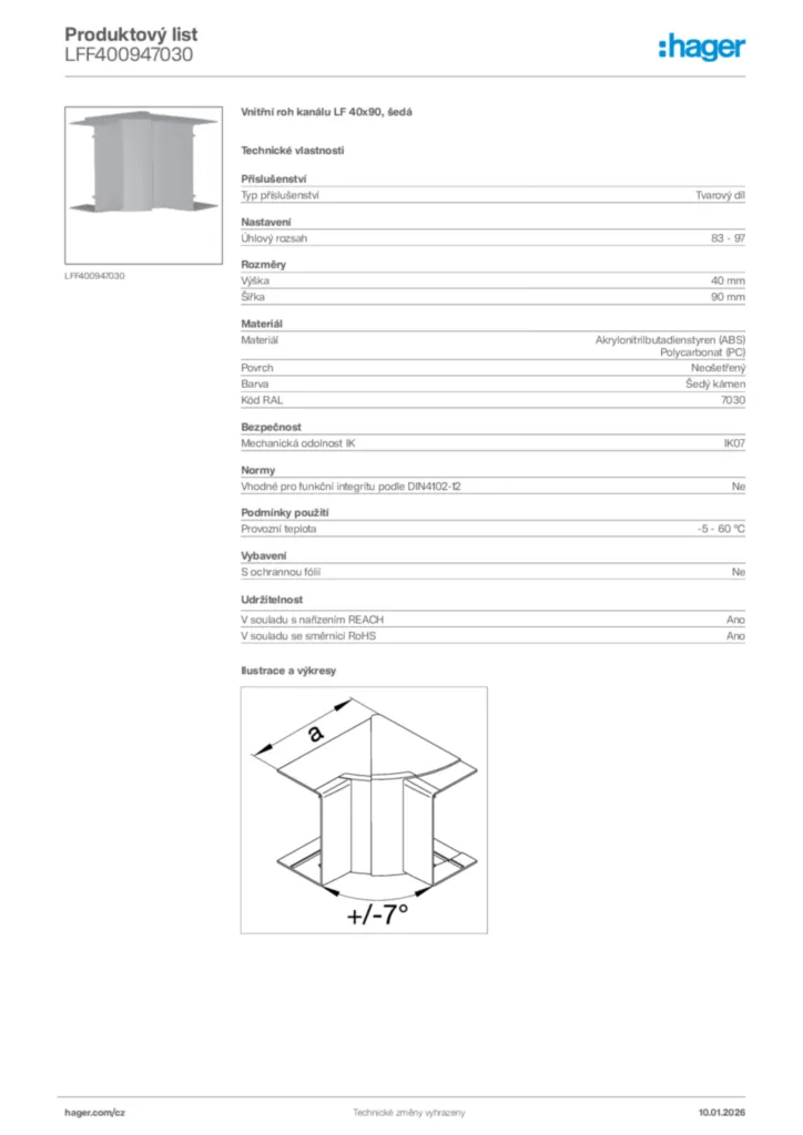 Obrázek Hager Product data sheet LFF400947030 | Hager