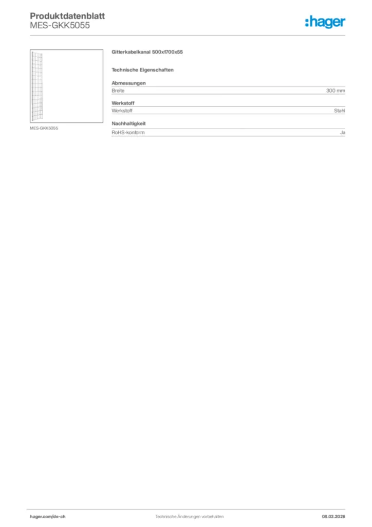 Bild Hager Produktdatenblatt MES-GKK5055 | Hager Schweiz