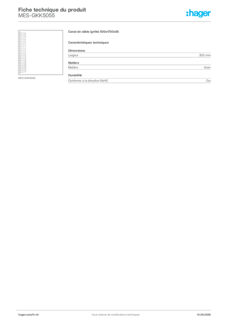 Image Hager Fiche technique du produit MES-GKK5055 | Hager Suisse