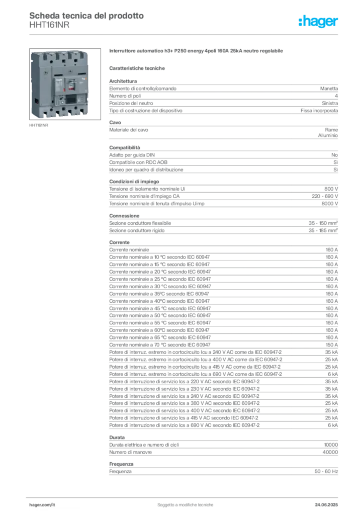 Immagine Hager Scheda tecnica del prodotto HHT161NR | Hager Italia