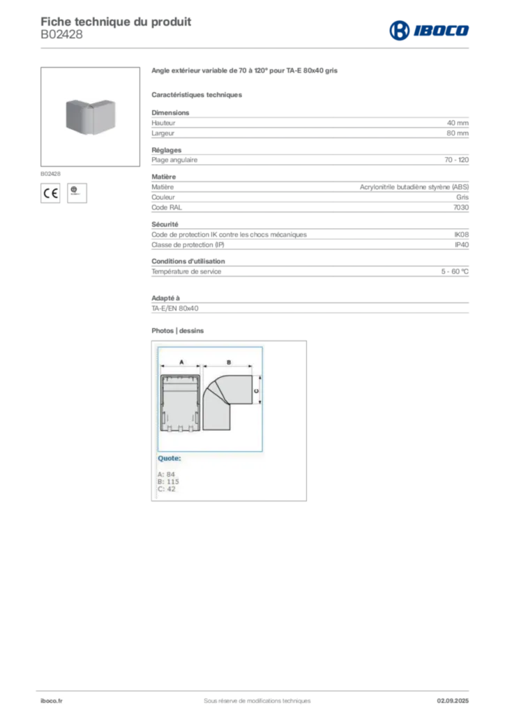 Image Iboco Fiche technique du produit B02428 | Hager France