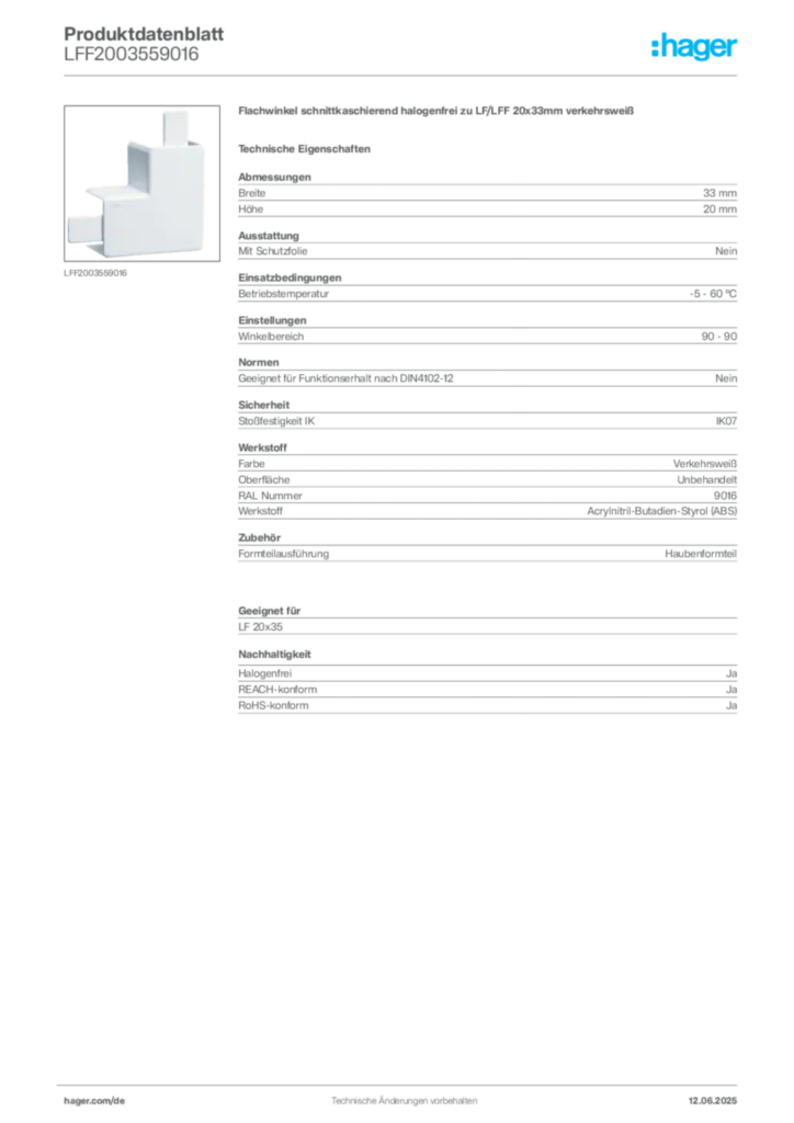 Bild Hager Produktdatenblatt LFF2003559016 | Hager Deutschland