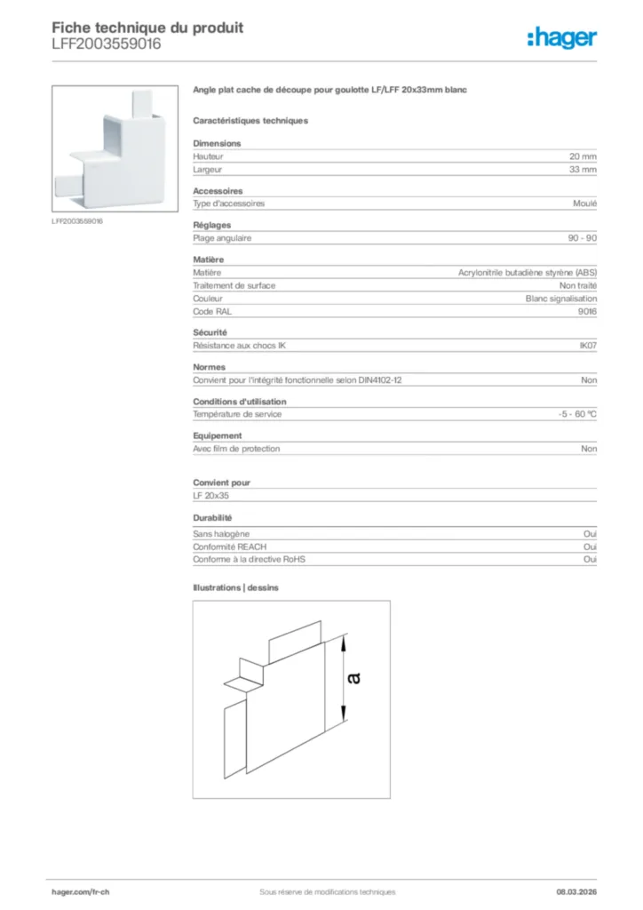 Image Hager Fiche technique du produit LFF2003559016 | Hager Suisse