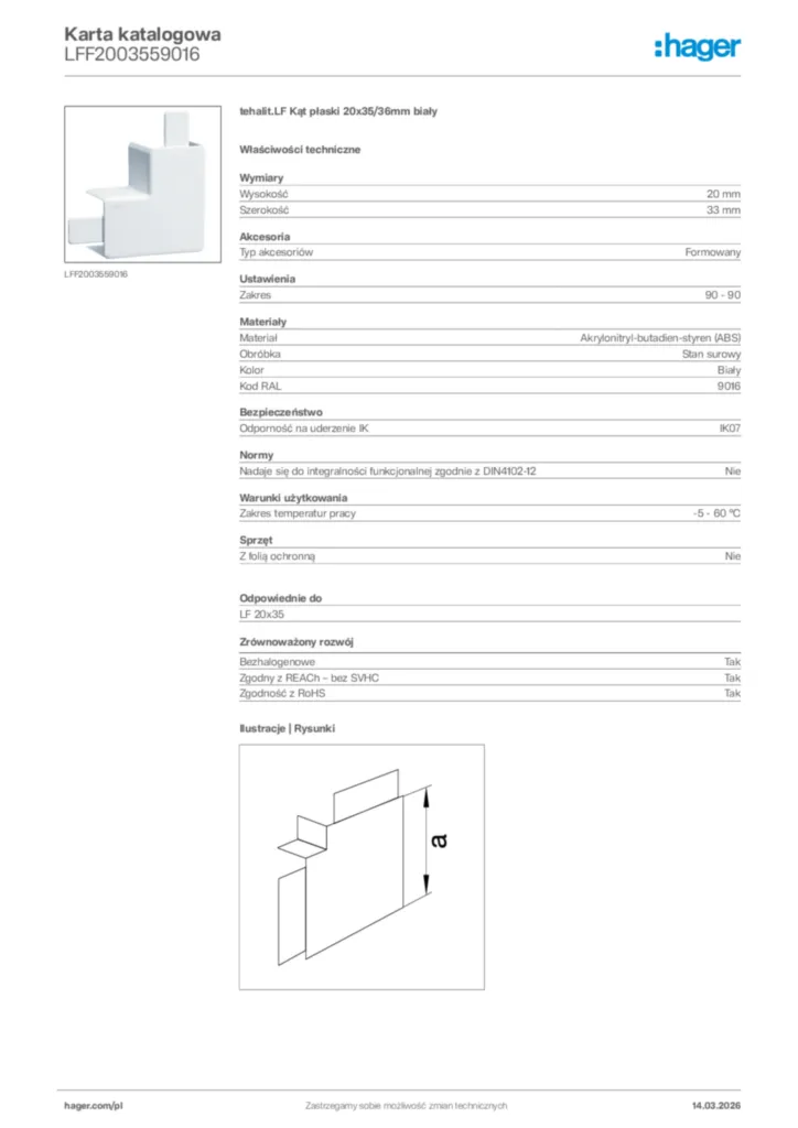 Zdjęcie Hager Karta katalogowa LFF2003559016 | Hager Polska