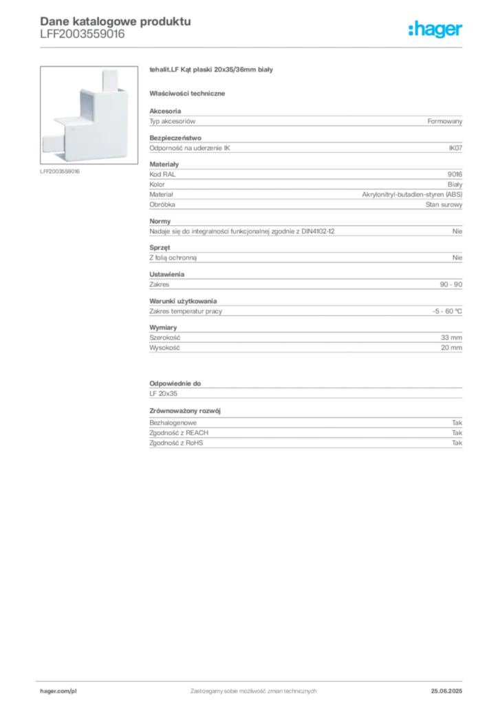 Zdjęcie Hager Karta katalogowa LFF2003559016 | Hager Polska