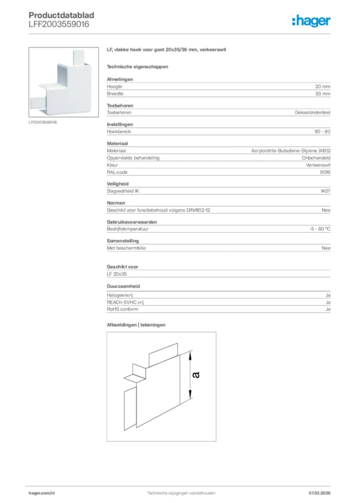 Afbeelding Hager Productdatablad LFF2003559016 | Hager Nederland