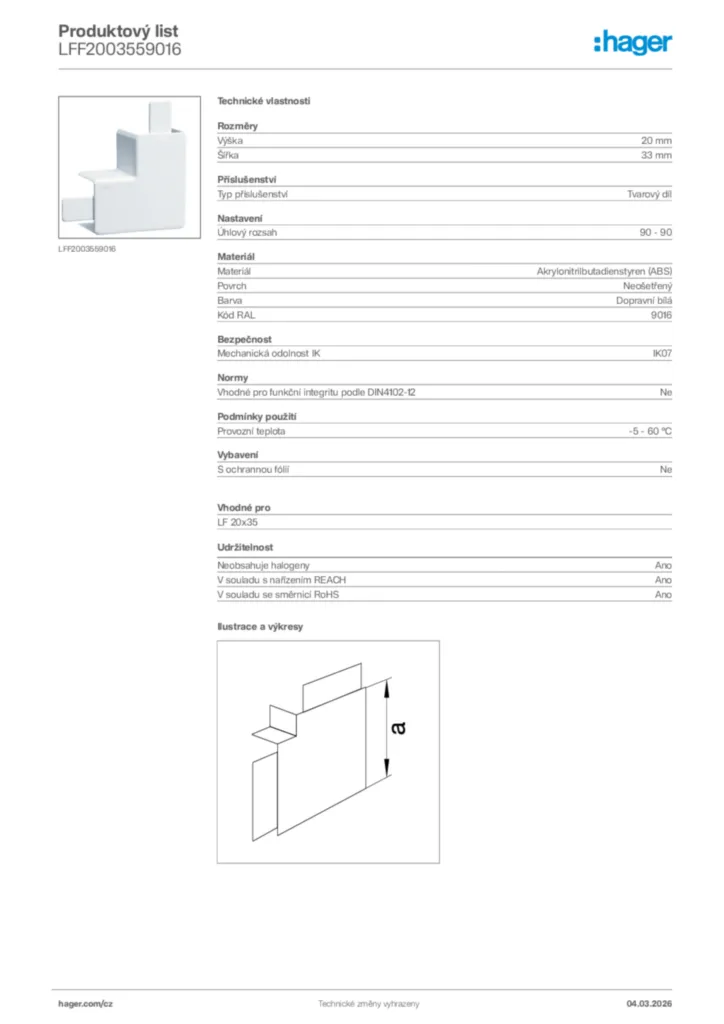 Obrázek Hager Product data sheet LFF2003559016 | Hager