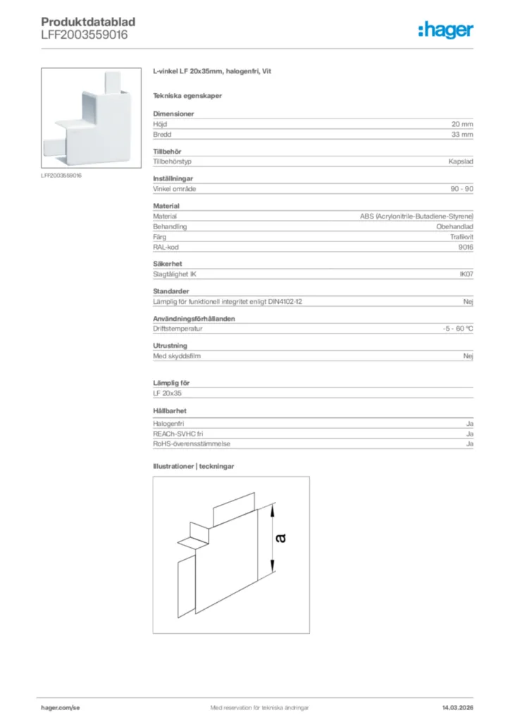 Bild Hager Produktdatablad LFF2003559016 | Hager Sverige