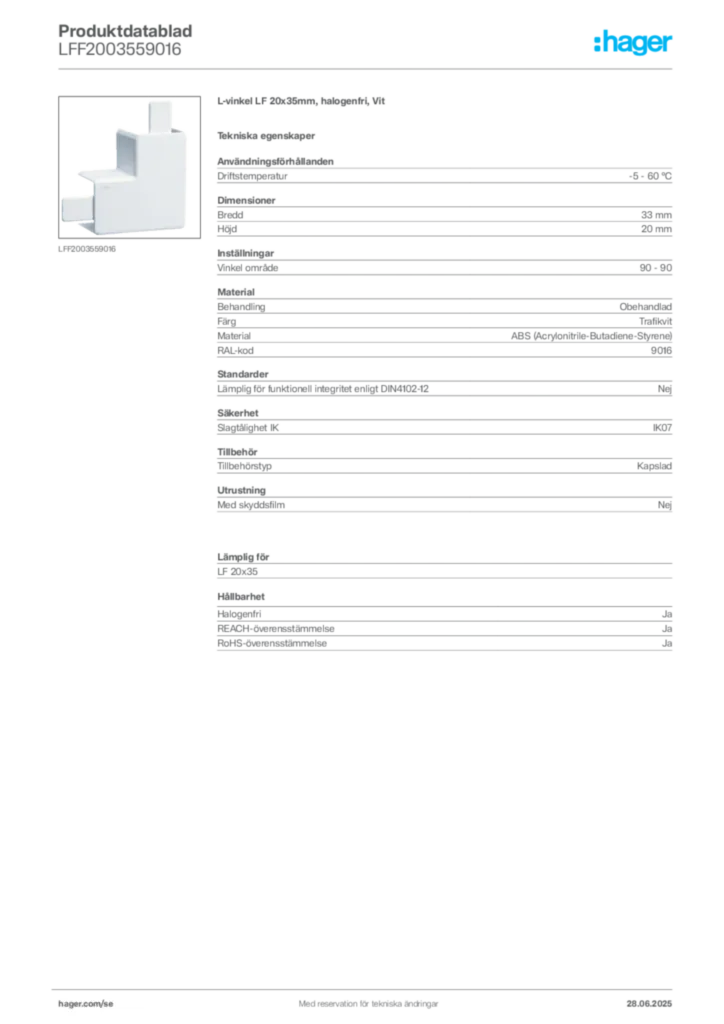 Bild Hager Produktdatablad LFF2003559016 | Hager Sverige