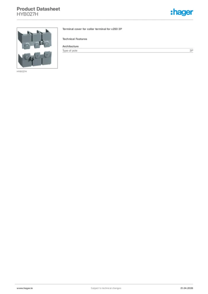 Image Hager Product data sheet HYB027H  | Hager