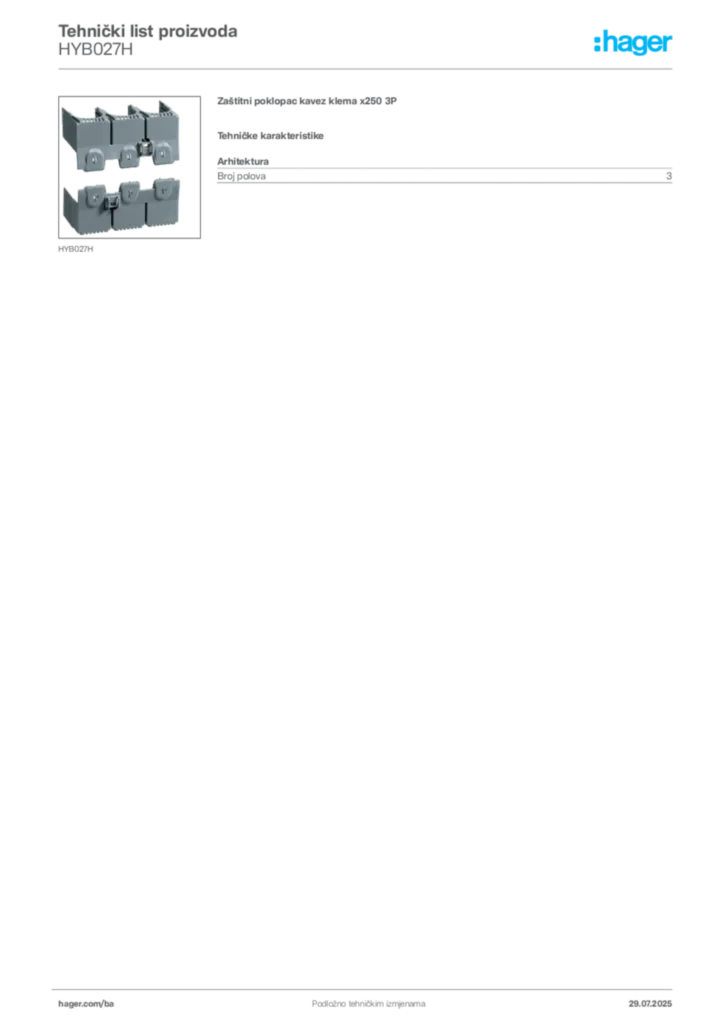 Slika Hager Product data sheet HYB027H  | Hager