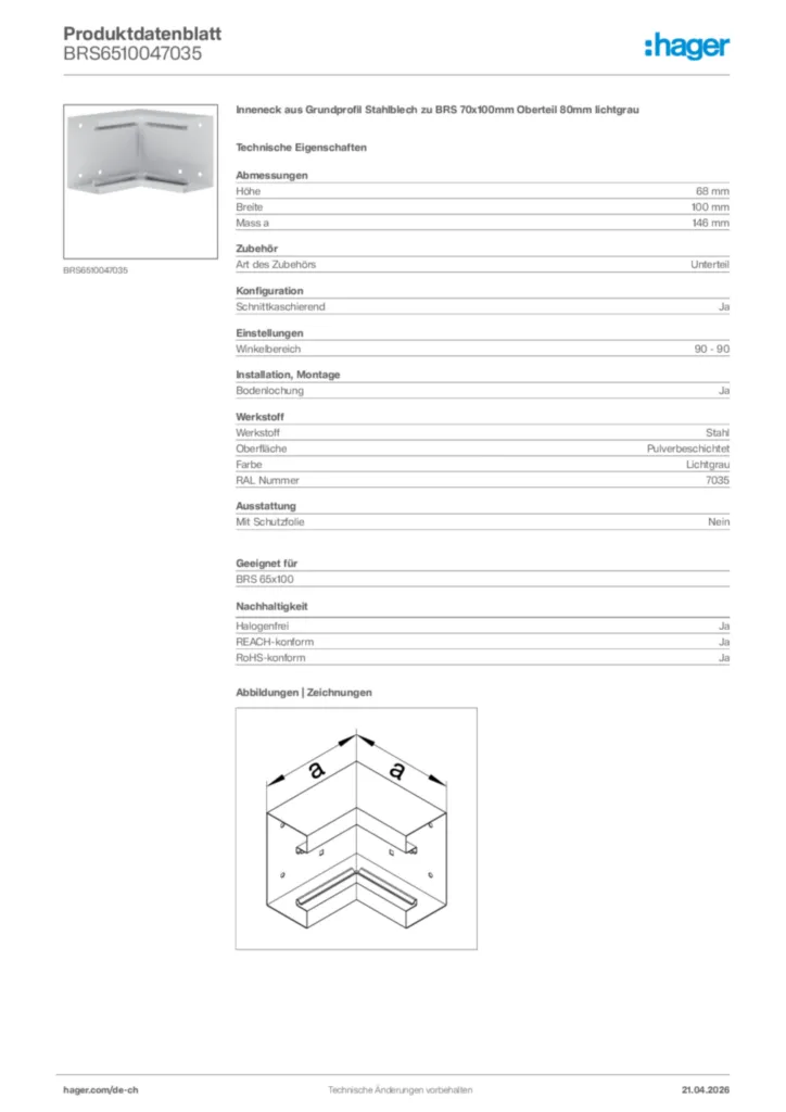 Bild Hager Produktdatenblatt BRS6510047035 | Hager Schweiz