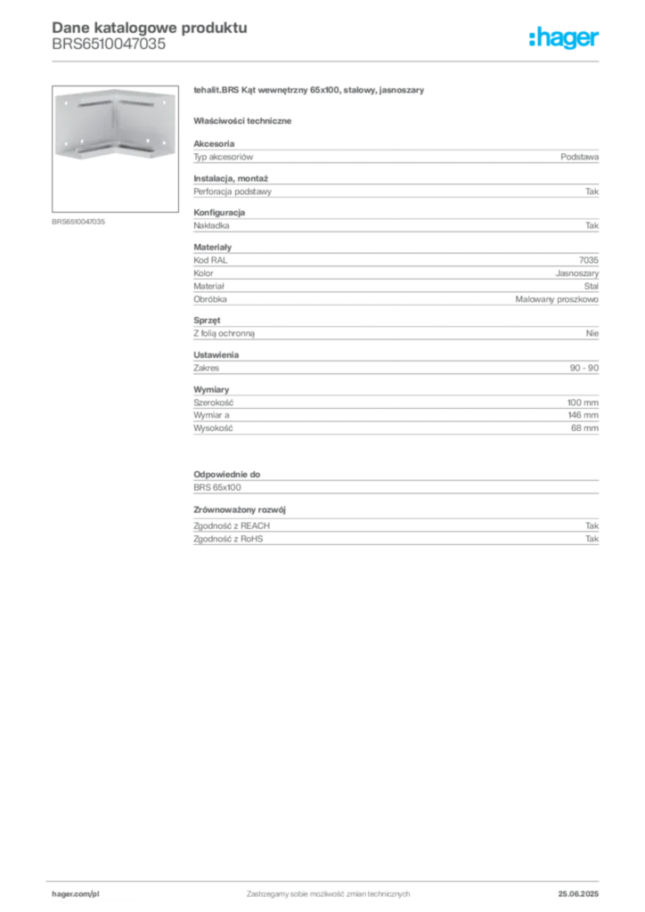 Zdjęcie Hager Karta katalogowa BRS6510047035 | Hager Polska